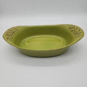 Cerutil Casserole Dish Serving Platter Green Oval Floral Handles Portugal 12x7